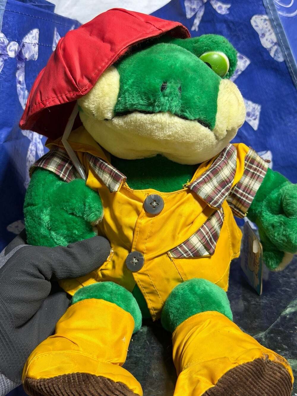 Vintage 13" Kuddle Me Toys Raincoat Frog Plush with Umbrella